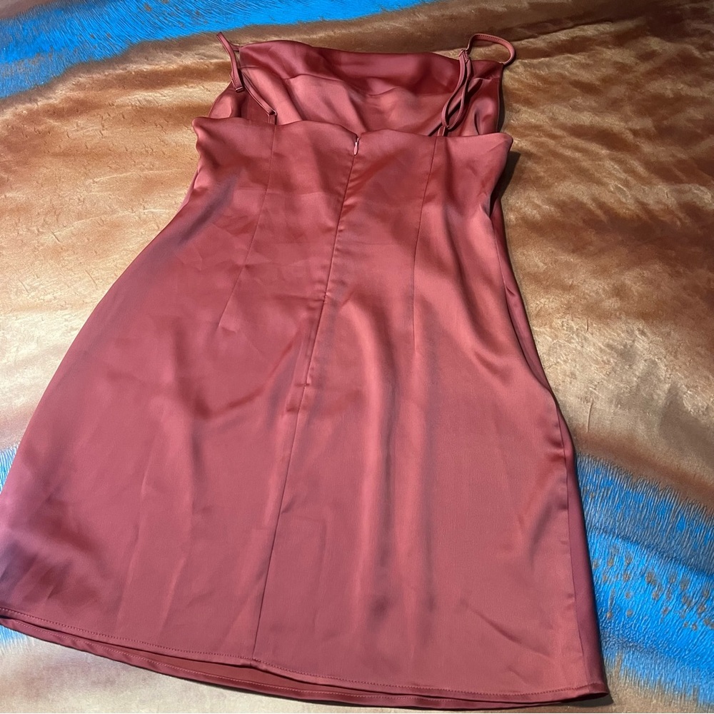 Urban Outfitters Satin Slip Dress large mini Rust - Picture 3 of 8
